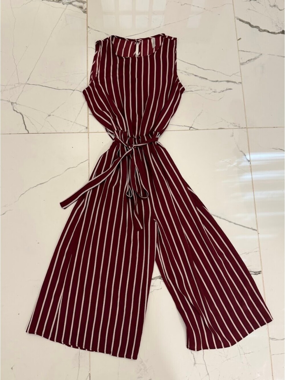 Peppermint USA Striped Wide Leg Jumpsuit Burgundy